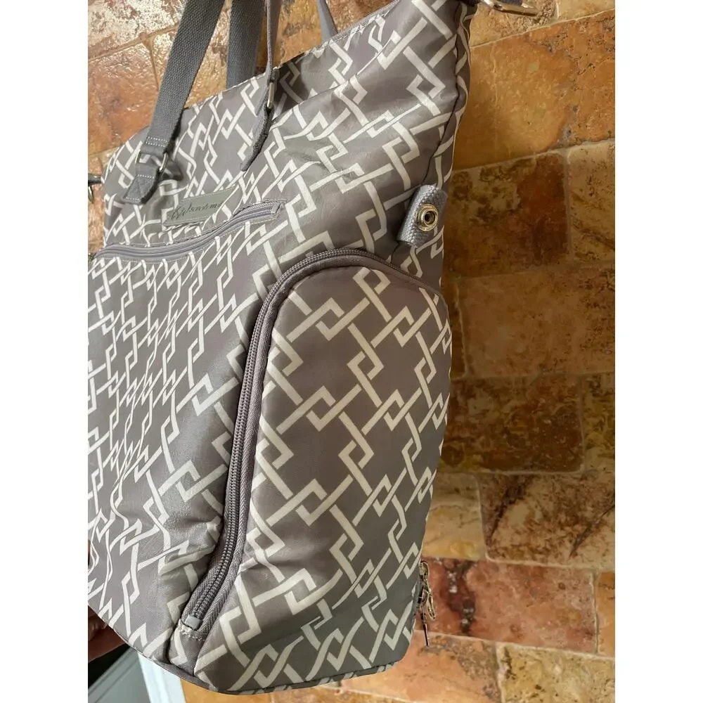 Sarah Wells Pump Bag Gray Geometric Diaper Tote Multi Pocket Nylon Laptop Baby